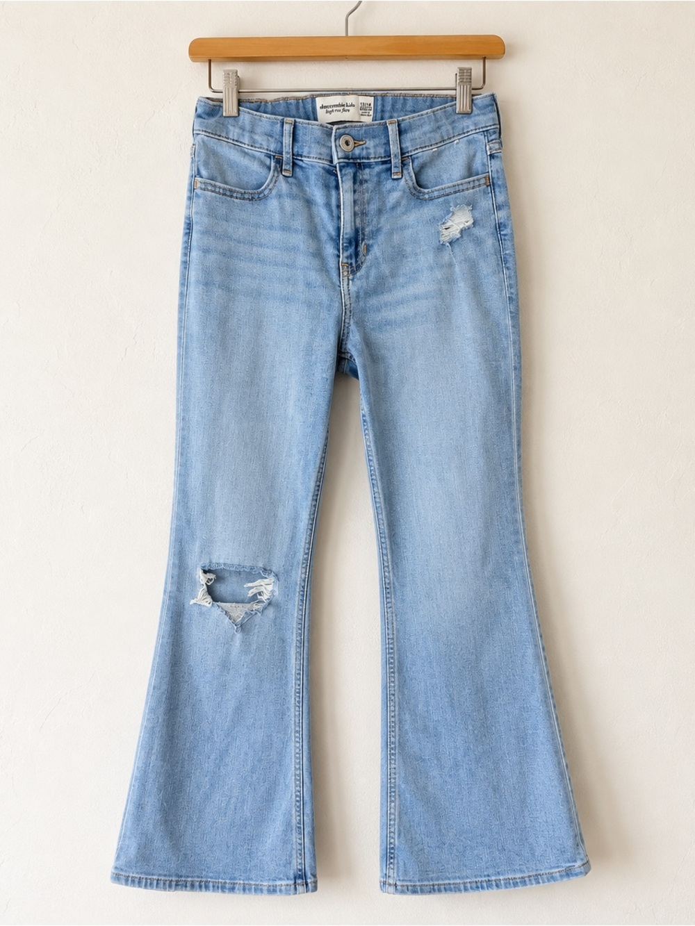 Abercrombie Kids High Rise Flare Jeans Distressed Denim Size 13/14